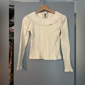 Mango Ivory Ribbed Blouse